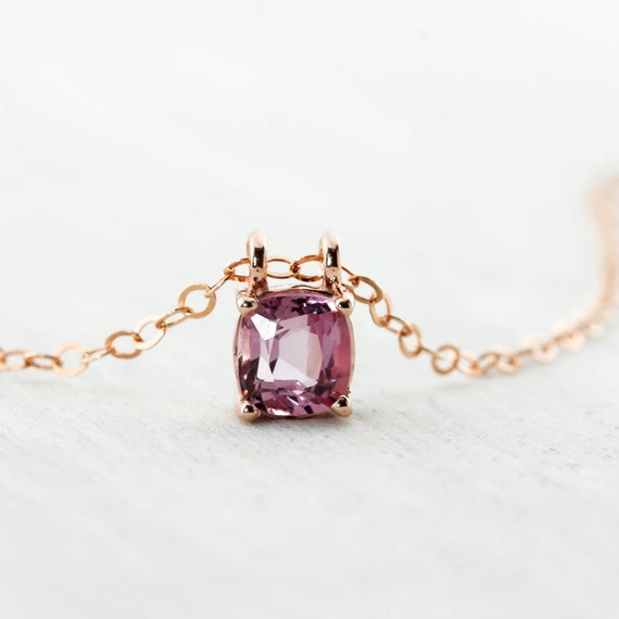Rose Gold Cushion Cut Lavender Spinel Pendant, Prong Set Dainty Purple Pendant, Everyday Pink Pendant, Gift For Mom