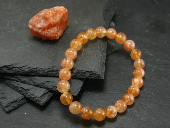 Sunstone Genuine Bracelet ~ 7 Inches  ~ 8mm Round Beads