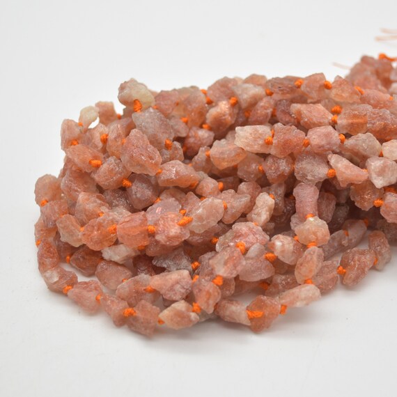 Raw Natural Sunstone Semi-precious Gemstone Small Chunky Nugget Chip Beads - 8mm - 10mm X 7mm - 10mm - 15" Strand
