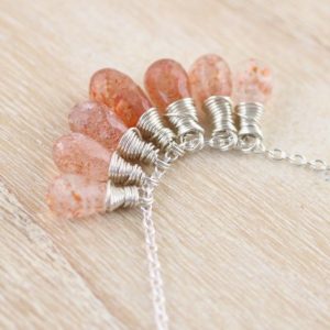 Shop Sunstone Pendants! Sunstone Cluster Necklace in 925 Sterling Silver 14Kt Gold or Rose Gold Filled, Wire Wrapped Gemstone Pendant, Raw Crystal Jewelry for Women | Natural genuine Sunstone pendants. Buy crystal jewelry, handmade handcrafted artisan jewelry for women.  Unique handmade gift ideas. #jewelry #beadedpendants #beadedjewelry #gift #shopping #handmadejewelry #fashion #style #product #pendants #affiliate #ad