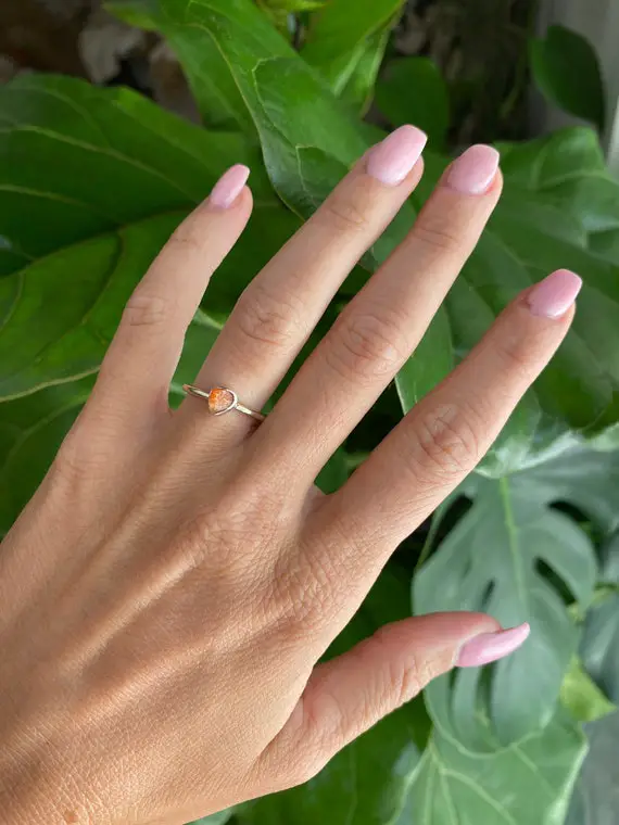 Raw Sunstone Ring, Silver Ring, Stackable