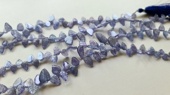 6-7mm Tanzanite Hand Carved Leaf Beads Natural Tanzanite Beads For Necklace Tanzanite Pear Briolettes For Jewelry (4in To 8in Option) - Dga6