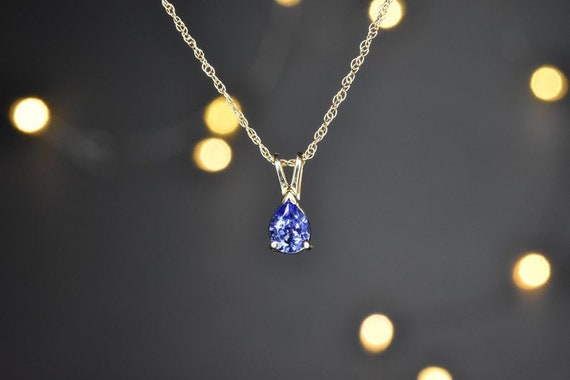 Natural Tanzanite Necklace, Birthday Gift For Her, Dainty Gold Tanzanite Pendant, Pear Shape Tanzanite, Anniversary Gift For Wife, Push Gift