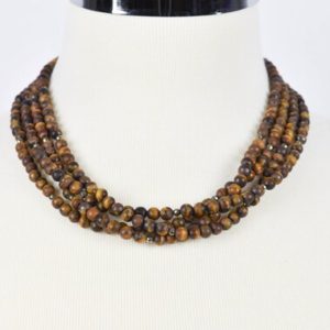 Tiger's Eye Statement Necklace, Natural Gemstone Multi Strand Necklace, Handmade Gemstone Jewelry | Natural genuine Gemstone necklaces. Buy crystal jewelry, handmade handcrafted artisan jewelry for women.  Unique handmade gift ideas. #jewelry #beadednecklaces #beadedjewelry #gift #shopping #handmadejewelry #fashion #style #product #necklaces #affiliate #ad