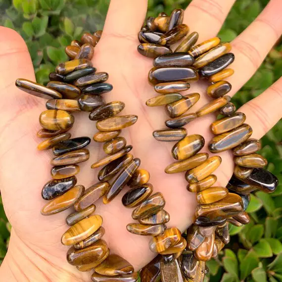 1 Strand/15" Natural Golden Yellow Tiger's Eye Healing Gemstone 7-23mm Teardrop Pendant Drop Bead Spike Stick For Necklace Jewelry Making