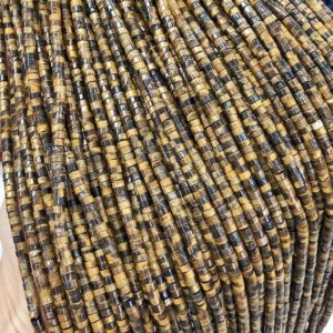 Shop Tiger Eye Bead Shapes! 4x2mm Yellow Tiger Eye Heishi Beads, Gemstone Beads, Wholesale Beads | Natural genuine other-shape Tiger Eye beads for beading and jewelry making.  #jewelry #beads #beadedjewelry #diyjewelry #jewelrymaking #beadstore #beading #affiliate #ad