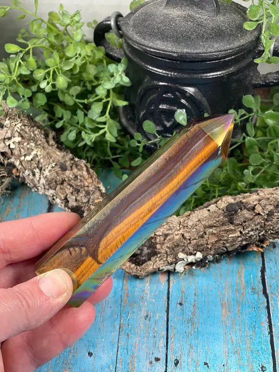Angel Aura Tiger's Eye Crystal Point - Reiki Charged - Creative Energy - Good-luck - Mental Clarity - Release Fear & Anxiety-tiger Eye Point