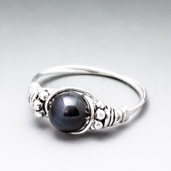 Blue Tigers Eye Bali Sterling Silver Wire Wrapped Gemstone Bead Ring - Made To Order, Ships Fast!