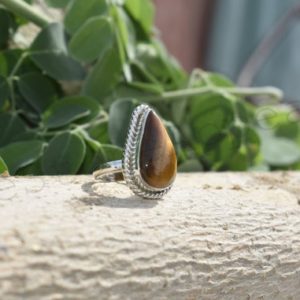 Shop Tiger Eye Rings! Tiger Eye Ring, Pear Silver Ring, 925 Silver Jewelry, Pear Stone Ring, Boho Ring, Bezel Set, Simple Band, Birthday Gift, Promise Ring, Boho | Natural genuine Tiger Eye rings, simple unique handcrafted gemstone rings. #rings #jewelry #shopping #gift #handmade #fashion #style #affiliate #ad