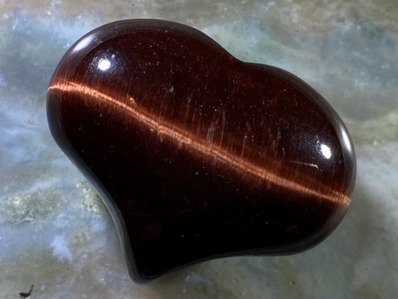 Red Tigers Eye Puffy Heart Pocket, Worry Healing Stone With Positive Healing Energy!