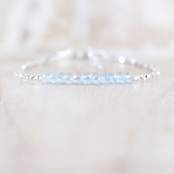 Sky Blue Topaz, Sterling & Fine Silver Bracelet, Aaaa Semi Precious Gemstone With Karen Hill Tribe Silver Beads, Dainty Minimalist Jewelry