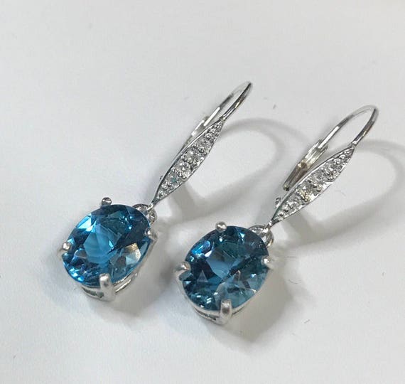 Beautiful 6ctw London Blue Topaz & White Topaz Sterling Silver Leverback Earrings Trending Jewelry Gift December Mom Wife Sister Fiancé