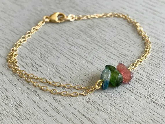 Tourmaline Bead Bracelet, Natural Tourmaline Crystal Bracelet, Dainty Raw Gemstone Bracelet, Rainbow Bracelet, Spiritual Gift For Girlfriend