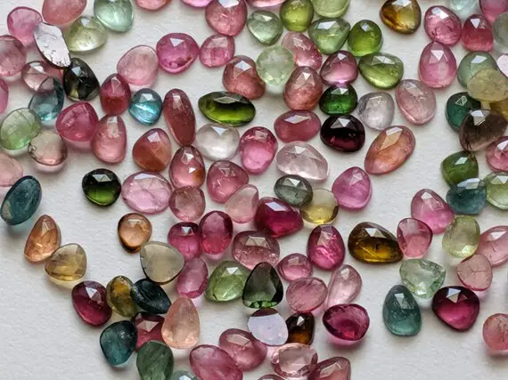 4-7mm Multi Tourmaline Rose Cut Cabochons, Tourmaline Free Form Shape Faceted Rose Cut Flat Back Cabochons (5 Cts To 10 Cts Options)- Pdg224