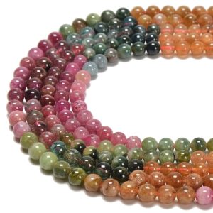 Shop Tourmaline Beads! Gradient Multi Color Tourmaline Smooth Round Beads Size 4mm to 6.5mm 18" Strand | Natural genuine beads Tourmaline beads for beading and jewelry making.  #jewelry #beads #beadedjewelry #diyjewelry #jewelrymaking #beadstore #beading #affiliate #ad