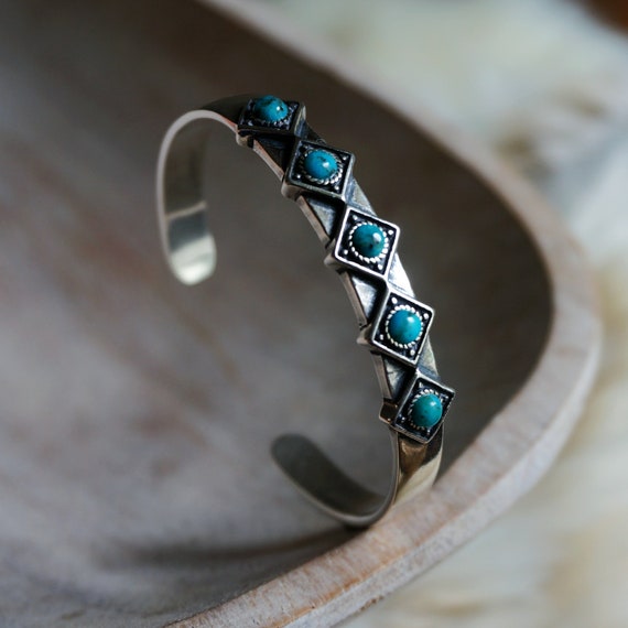 Catalina Turquoise Bracelet Silver Bangle Cuff Boho Jewelry For Women Gift Birthstone Native American Western Jewelry Anniversary Gift