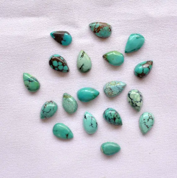 Natural Tibetan Turquoise Cabochons, Turquoise Loose Gemstone, Tibetan Turquoise Pear Shape Cabochon, 5 Pieces Lot, 5x8mm