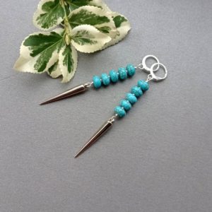 Shop Turquoise Earrings! spike and turquoise long earrings | Natural genuine Turquoise earrings. Buy crystal jewelry, handmade handcrafted artisan jewelry for women.  Unique handmade gift ideas. #jewelry #beadedearrings #beadedjewelry #gift #shopping #handmadejewelry #fashion #style #product #earrings #affiliate #ad