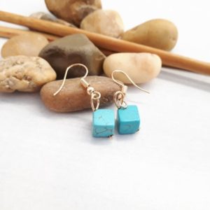 Shop Turquoise Earrings! Square Drop Turquoise Earrings, Turquoise Square Gold Earrings, Turquoise Jewelry Gift for Women, Turquoise Dangle Earrings, Cube Earrings | Natural genuine Turquoise earrings. Buy crystal jewelry, handmade handcrafted artisan jewelry for women.  Unique handmade gift ideas. #jewelry #beadedearrings #beadedjewelry #gift #shopping #handmadejewelry #fashion #style #product #earrings #affiliate #ad