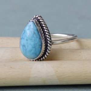 Shop Turquoise Rings! Pear Cab Arizona Turquoise  Gemstone Ring, Nautral Turquoise Gift Ring, 925 Sterling Silver, Rose Gold Plated, Yellow Gold Plated Ring | Natural genuine Turquoise rings, simple unique handcrafted gemstone rings. #rings #jewelry #shopping #gift #handmade #fashion #style #affiliate #ad