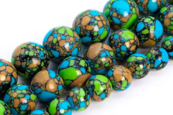 Blue Green Khaki Matrix Turquoise Beads Round Stone Loose Beads 8mm 10mm 12mm Bulk Lot Options