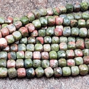 Shop Unakite Faceted Beads! 4mm Unakite 3D Faceted Cubes, 15.5 inch | Natural genuine faceted Unakite beads for beading and jewelry making.  #jewelry #beads #beadedjewelry #diyjewelry #jewelrymaking #beadstore #beading #affiliate #ad