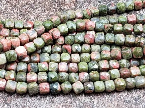 4mm Unakite 3d Faceted Cubes, 15.5 Inch