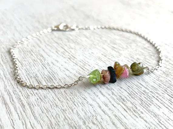 Tourmaline Anklet Mixed Crystal Anklet, Beach Anklet, Gemstone Anklet, Watermelon Tourmaline Jewelry, Dainty Stone Bracelet Gift For Women