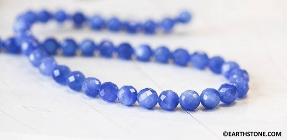 M/ Blue Agate 8mm/ 10mm/ 12mm Faceted Round Beads 16" Strand Dyed Blue Agate Gemstone Beads For Crafts For Jewelry Making
