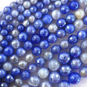 Shop Agate Faceted Beads! Mystic Titanium Faceted Blue Stripe Agate Round Beads 15" Strand 6mm 8mm 10mm | Natural genuine faceted Agate beads for beading and jewelry making.  #jewelry #beads #beadedjewelry #diyjewelry #jewelrymaking #beadstore #beading #affiliate #ad