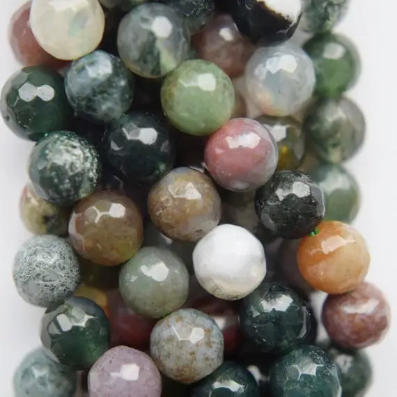 Natural Faceted Indian Agate Beads - Round 6 Mm Gemstone Beads - Full Strand 15 1/2", 62 Beads, A+quality