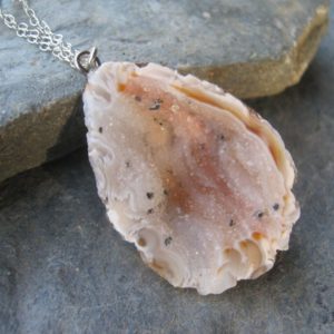 Sterling Silver Geode Necklace, Quartz Crystal Necklace, Agate Druzy Jewelry, Gemstone Necklace, Minimalist, 19 1/4 Inches, READY To Ship | Natural genuine Array jewelry. Buy crystal jewelry, handmade handcrafted artisan jewelry for women.  Unique handmade gift ideas. #jewelry #beadedjewelry #beadedjewelry #gift #shopping #handmadejewelry #fashion #style #product #jewelry #affiliate #ad