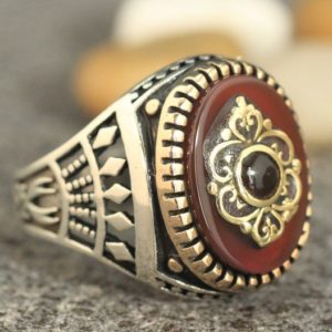 Shop Agate Rings! Sterling Silver 925 Agate Handmade Ring, Ottoman Style Ring, Silver 925 Men's Ring, Gift for Him, Silver Ring, Ottoman Style Ring, Agate | Natural genuine Agate rings, simple unique handcrafted gemstone rings. #rings #jewelry #shopping #gift #handmade #fashion #style #affiliate #ad