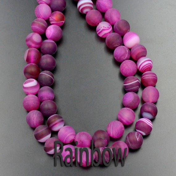 Natural Matte Frosted Magenta Pink Stripe Agate Beads, Gem 6mm 8mm 10mm 12mm Stone Round Jewelry Gemstone Beads For Jewelry Making