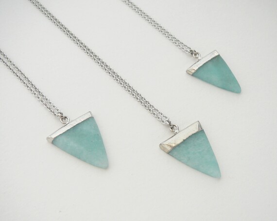 Amazonite Necklace Silver Mint Stone Pendant For Women Gift Green Triangle Pendant Necklace Crystal Point Necklace Natural Amazonite Jewelry