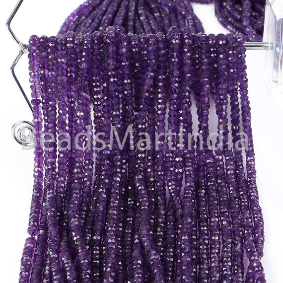 4-4.5mm Amethyst Faceted Rondelle Beads, Amethyst Faceted Beads, Amethyst Rondelle Beads, Purple Amethyst Rondelle Beads, Amethyst Beads