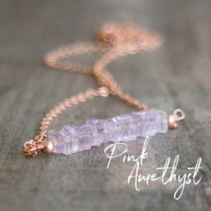 Pink Amethyst Necklace Dainty Gemstone Jewelry Gift for Her, February Birthstone Necklaces for Women in Rose Gold& Silver | Natural genuine Array necklaces. Buy crystal jewelry, handmade handcrafted artisan jewelry for women.  Unique handmade gift ideas. #jewelry #beadednecklaces #beadedjewelry #gift #shopping #handmadejewelry #fashion #style #product #necklaces #affiliate #ad