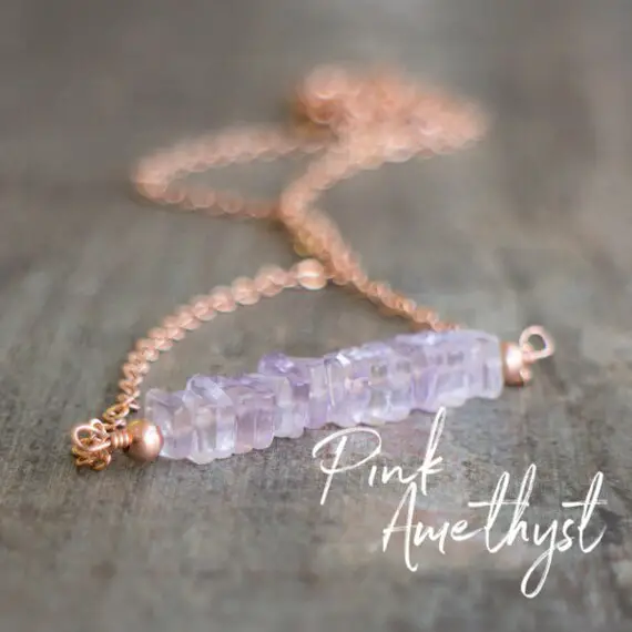 Pink Amethyst Necklace Dainty Gemstone Jewelry Gift For Her, February Birthstone Necklaces For Women In Rose Gold& Silver