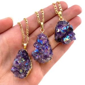 Aura Amethyst Necklace, aura quartz necklace, crystal pendant, crystal necklace, raw amethyst necklace | Natural genuine Gemstone pendants. Buy crystal jewelry, handmade handcrafted artisan jewelry for women.  Unique handmade gift ideas. #jewelry #beadedpendants #beadedjewelry #gift #shopping #handmadejewelry #fashion #style #product #pendants #affiliate #ad