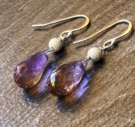 Natural Ametrine Drops Dangle  Earrings, Sterling Silver, Purple Yellow Teardrop Earrings.  Gemstone Jewelry.