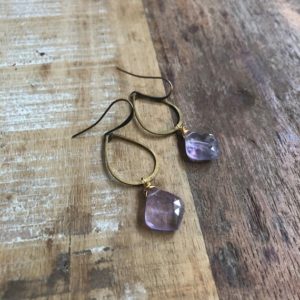 Shop Ametrine Earrings! Small brass and ametrine earrings | Natural genuine Ametrine earrings. Buy crystal jewelry, handmade handcrafted artisan jewelry for women.  Unique handmade gift ideas. #jewelry #beadedearrings #beadedjewelry #gift #shopping #handmadejewelry #fashion #style #product #earrings #affiliate #ad
