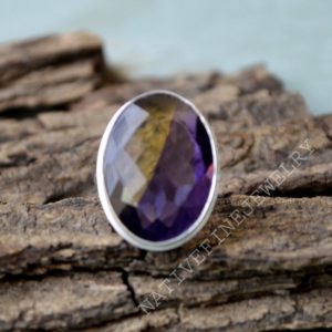 Shop Ametrine Rings! Bi Double Color Ametrine Quartz Ring- 925 Sterling Silver Ring -Oval Faceted Large Gift Ring -Birthstone Gift Ring- Ametrine Gift Ring | Natural genuine Ametrine rings, simple unique handcrafted gemstone rings. #rings #jewelry #shopping #gift #handmade #fashion #style #affiliate #ad