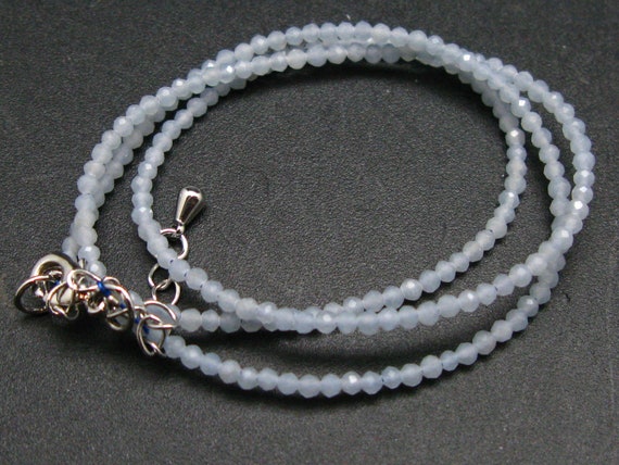 Lightweight Gem Sparkly Faceted Blue-grey Angelite  (anhydrite) Tiny 2mm Round Beads Necklace  From Peru