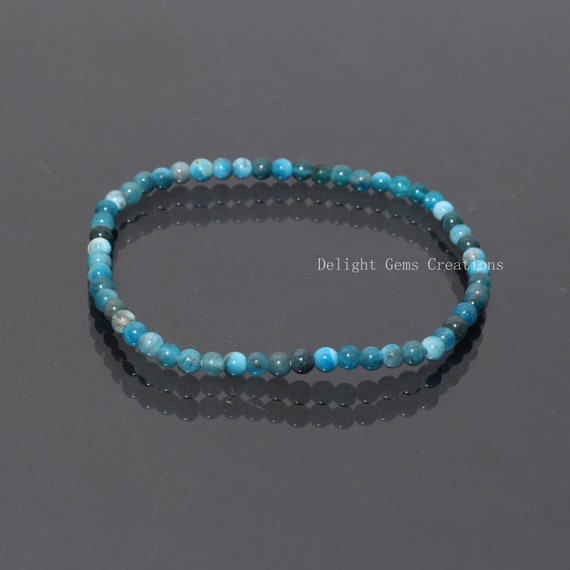 4mm Blue Apatite Stretch Bracelet, Natural Apatite Smooth Round Beads Bracelet, Gemstone Bracelet, Stretchable Bracelet, Apatite Jewellery