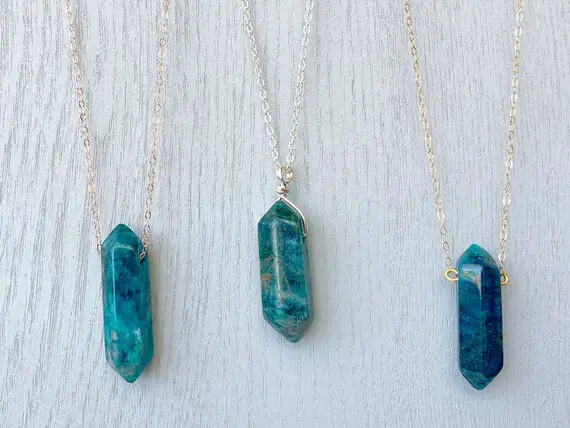 Natural Apatite Necklace, Blue Crystal Necklace Silver Or Gold Chain, Raw Stone Necklace, Birthstone Gift For Mom, Daughter, Friend, Wife