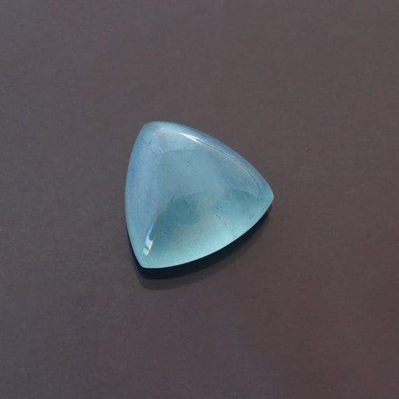 Milky Blue Aquamarine Gemstone Trillion Cabochon Cut From Madagascar Mines, 17.21ct, 17mm