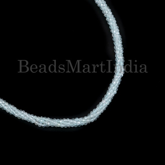 2mm Aquamarine Faceted Rondelle Beads Necklace , Aquamarine Faceted Rondelle Beads, Aquamarine Gemstone Necklace, Aquamarine Beads