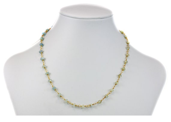 Natural Aquamarine  Necklace Spaced Chain Link Faceted  Beaded 14k Gold Filled 18 19 Inches Natural Aqua Blue Rough Cut Semi-transparent
