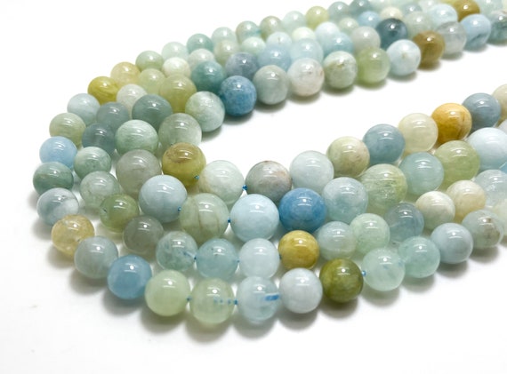 Multi-color Aquamarine Beads, Smooth Polished Natural Aquamarine Round Gemstone 8mm 10mm Beads - Rn142