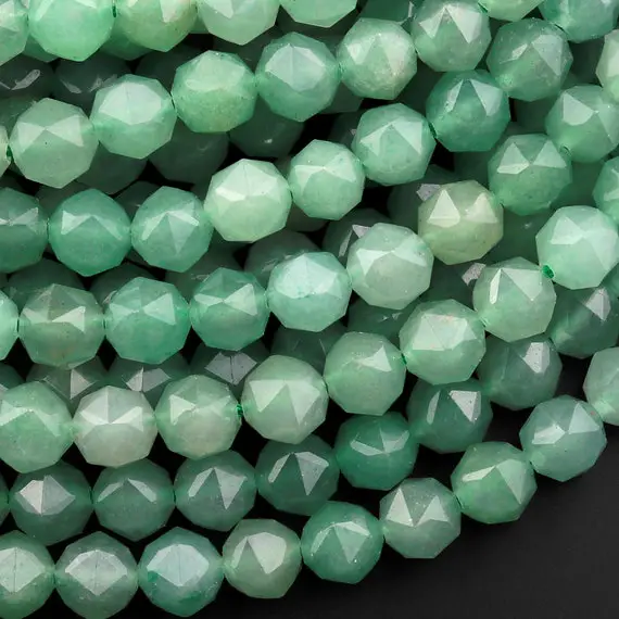 Aaa Natural Green Aventurine 8mm 10mm Beads Faceted Double Hearted Star Cut 15.5" Strand